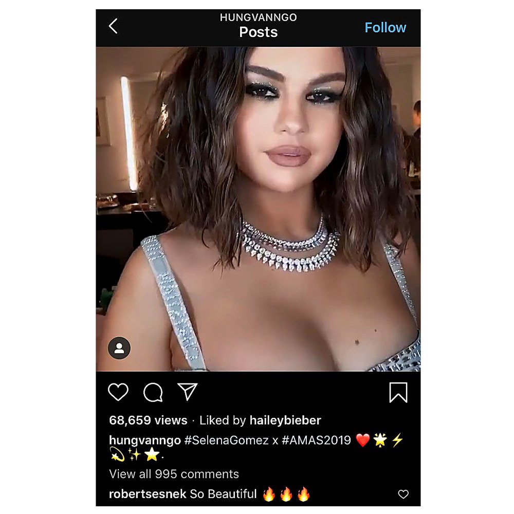 Hailey Baldwin Liked an Instagram Selena Gomez AMAs 2019