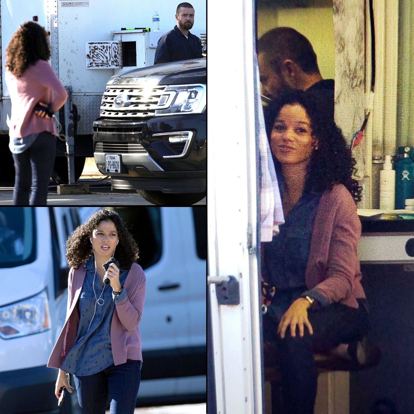 Justin Timberlake Alisha Wainwright Hang Out in Trailer on Set Photos
