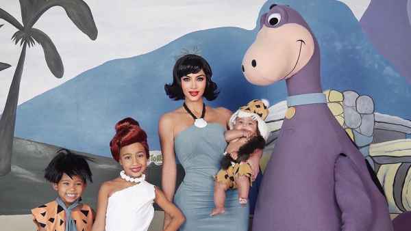 Kim Kardashian and Her Kids Dress Up as Flintstone Family for Halloween 2019