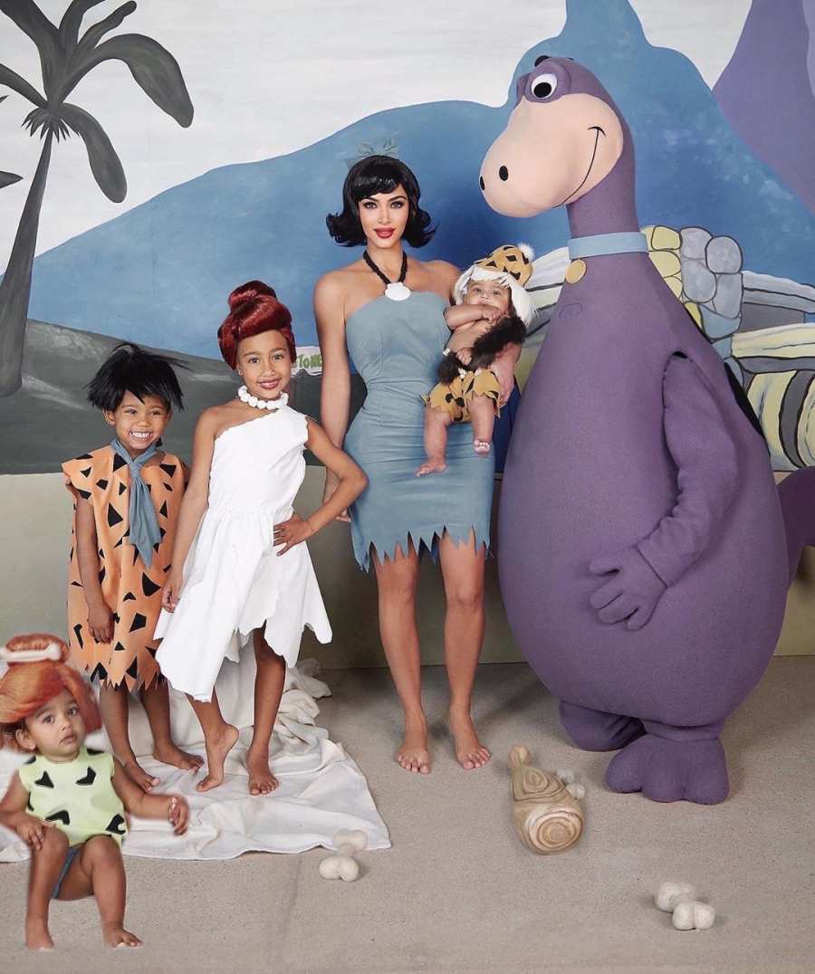 Kim Kardashian and Her Kids Dress Up as Flintstone Family for Halloween 2019