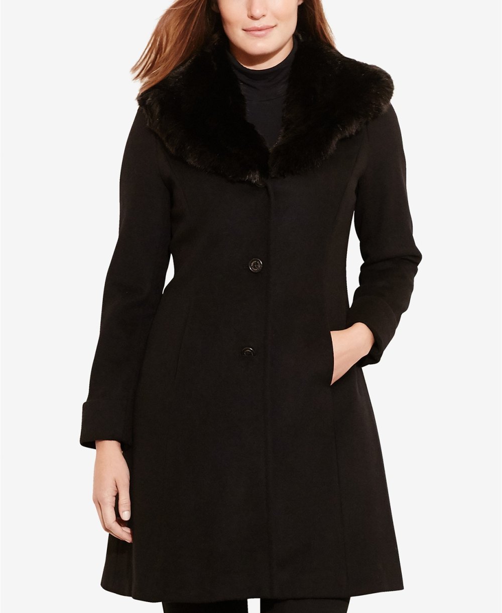 Lauren Ralph Lauren Faux-Fur-Collar Walker Coat (Black)