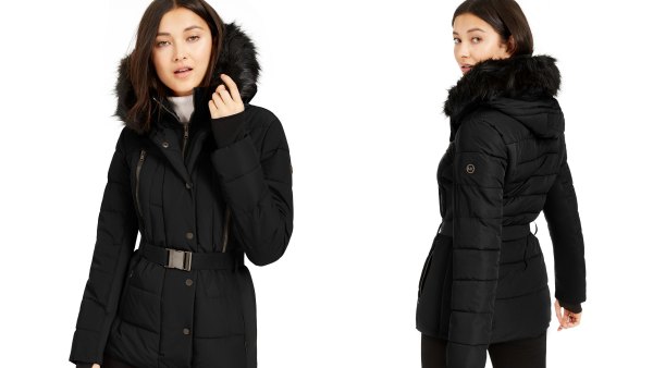 MICHAEL Michael Kors Active Belted Faux-Fur-Trim Puffer Coat