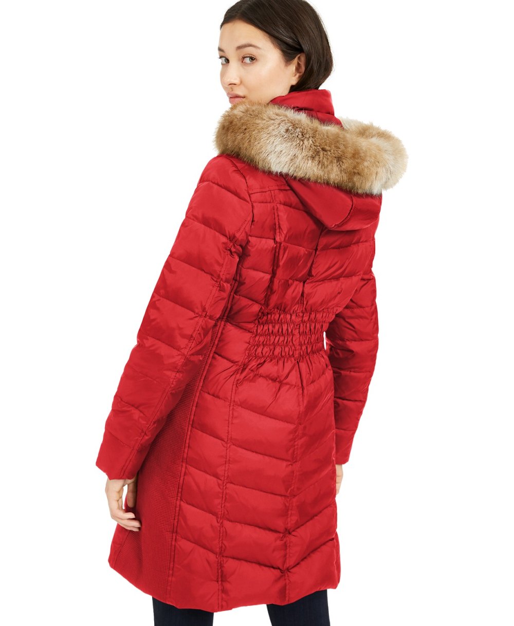 MICHAEL Michael Kors Faux-Fur-Trim Hooded Down Puffer Coat, Created For Macy's (Scarlet)