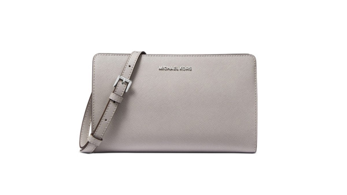 Michael Kors Fulton Large Zip Clutch Leather Cement Gray