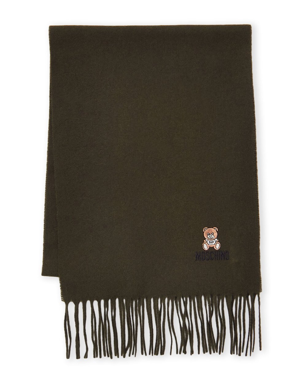 Moschino Bear Logo Wool Scarf olive