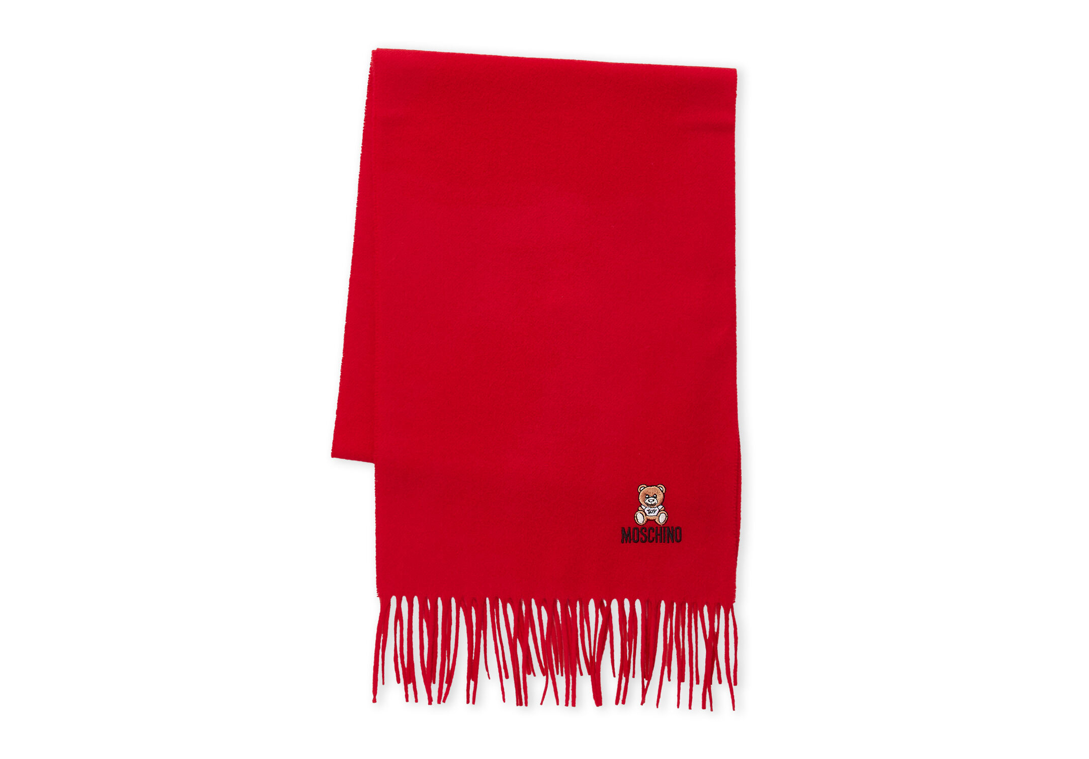 Moschino Bear Logo Wool Scarf red