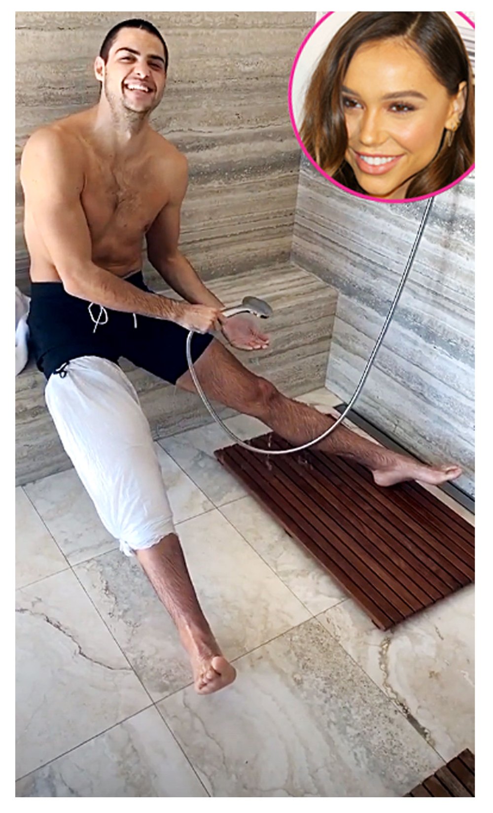Noah Centineo Hilariously Struggles to Shower After Knee Surgery With Girlfriend Alexis Ren Help