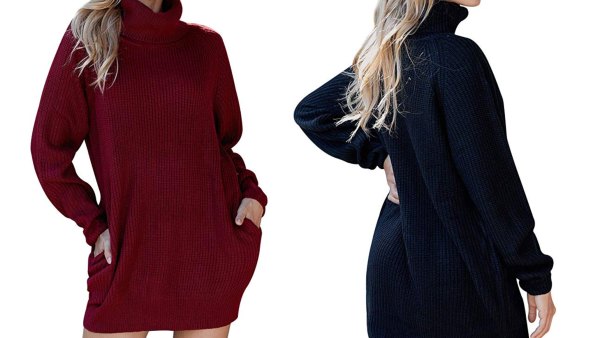 Pink Queen Women's Loose Oversize Turtleneck Sweater Dress