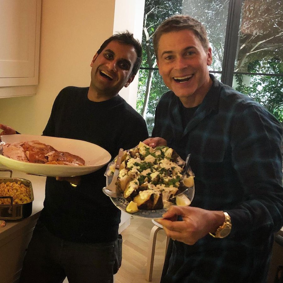 Rob Lowe with Aziz Ansari Celebrity Friendsgivings Thanksgiving