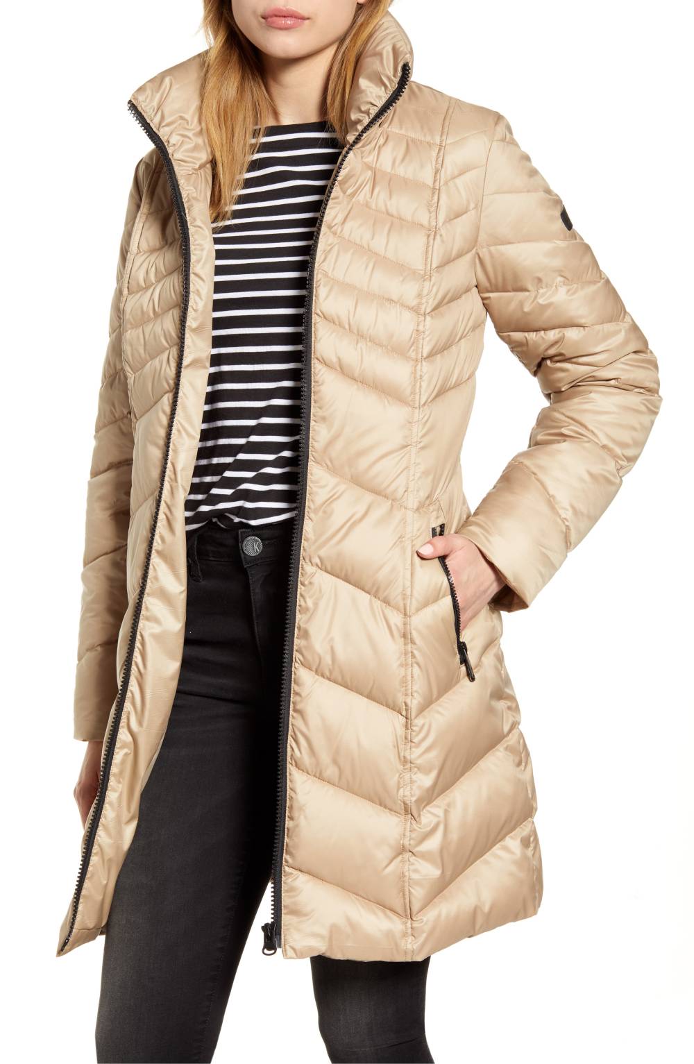 Sam Edelman Hooded Puffer Jacket (Latte)