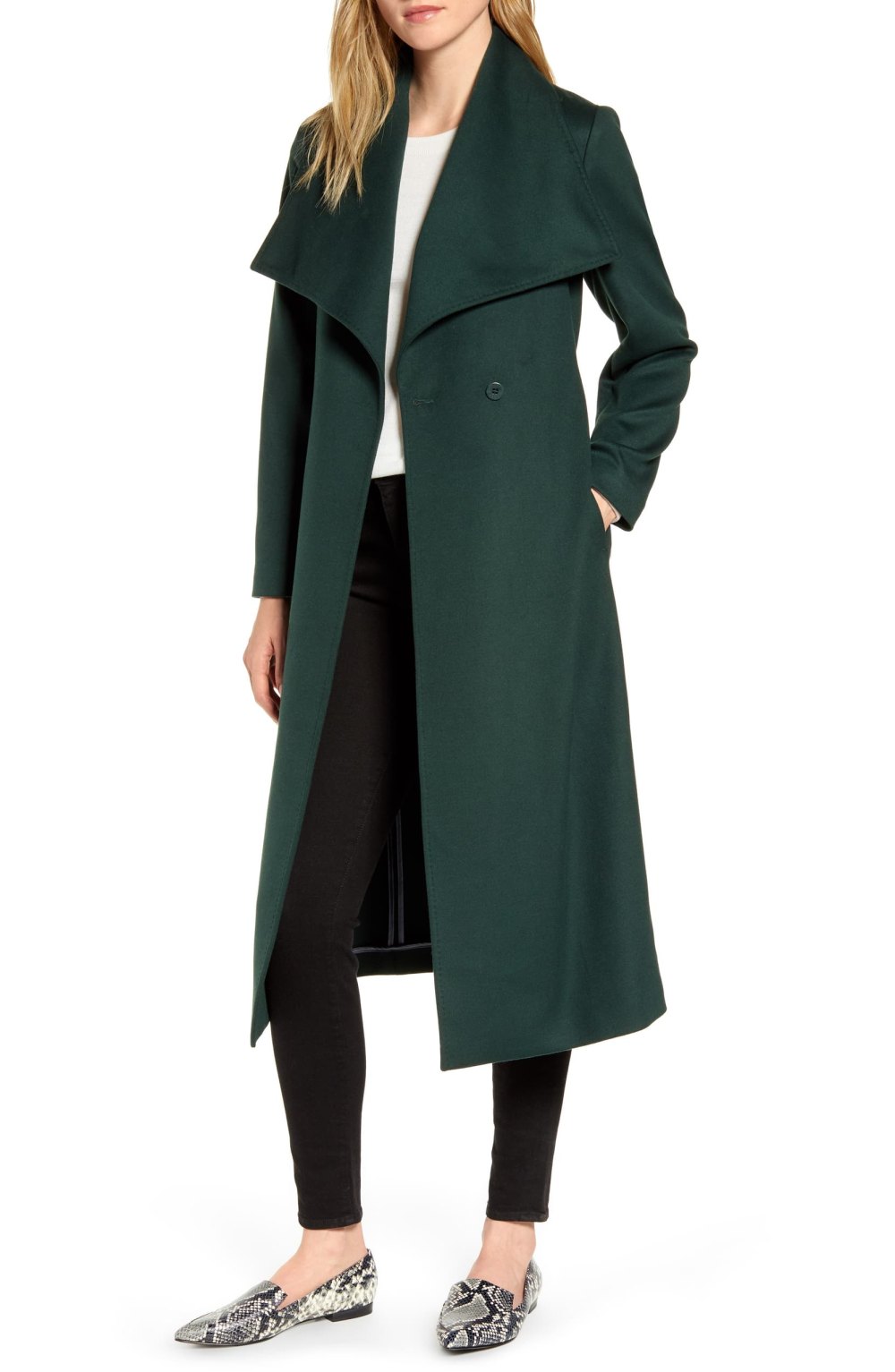 Ted Baker London Wide Collar Brushed Wrap Coat (Dark Green)