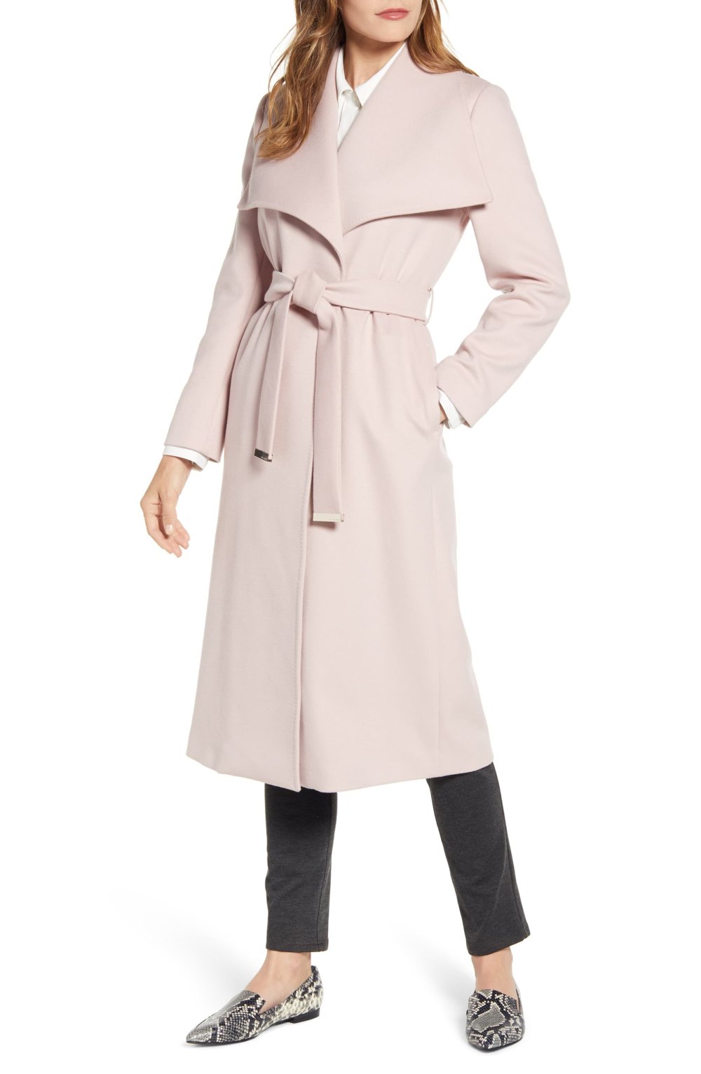 Ted Baker London Wide Collar Brushed Wrap Coat (Dusty Pink)