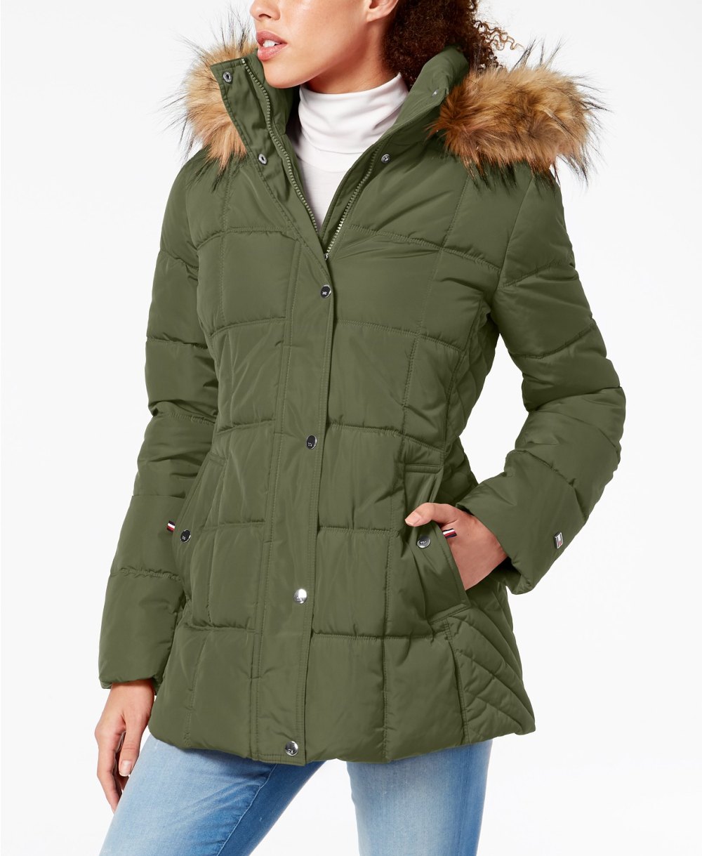 Tommy Hilfiger Hooded Faux-Fur-Trim Puffer Coat, Created For Macy's (Army Green)
