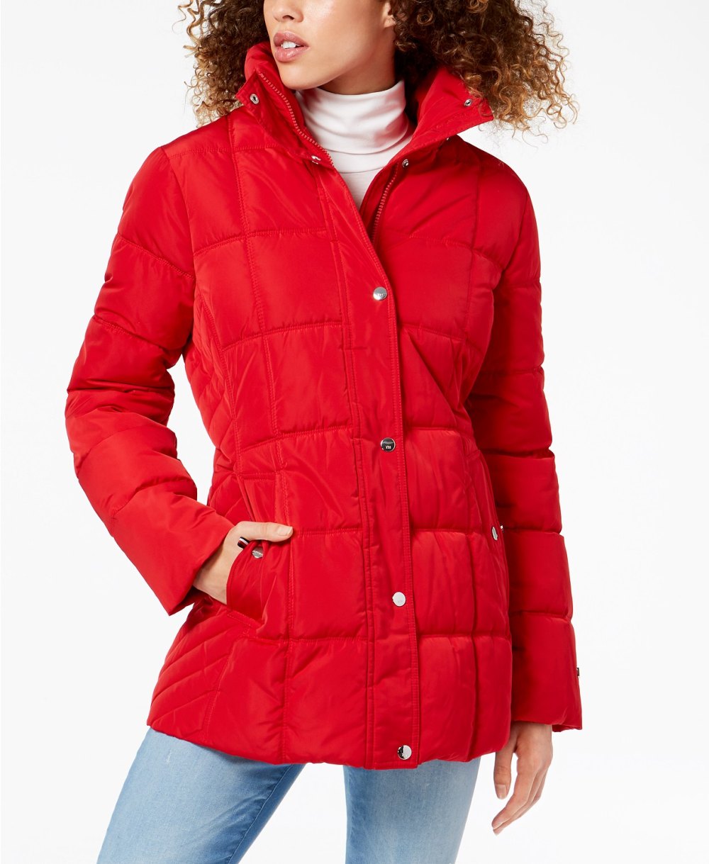 Tommy Hilfiger Hooded Faux-Fur-Trim Puffer Coat, Created For Macy's (Crimson)