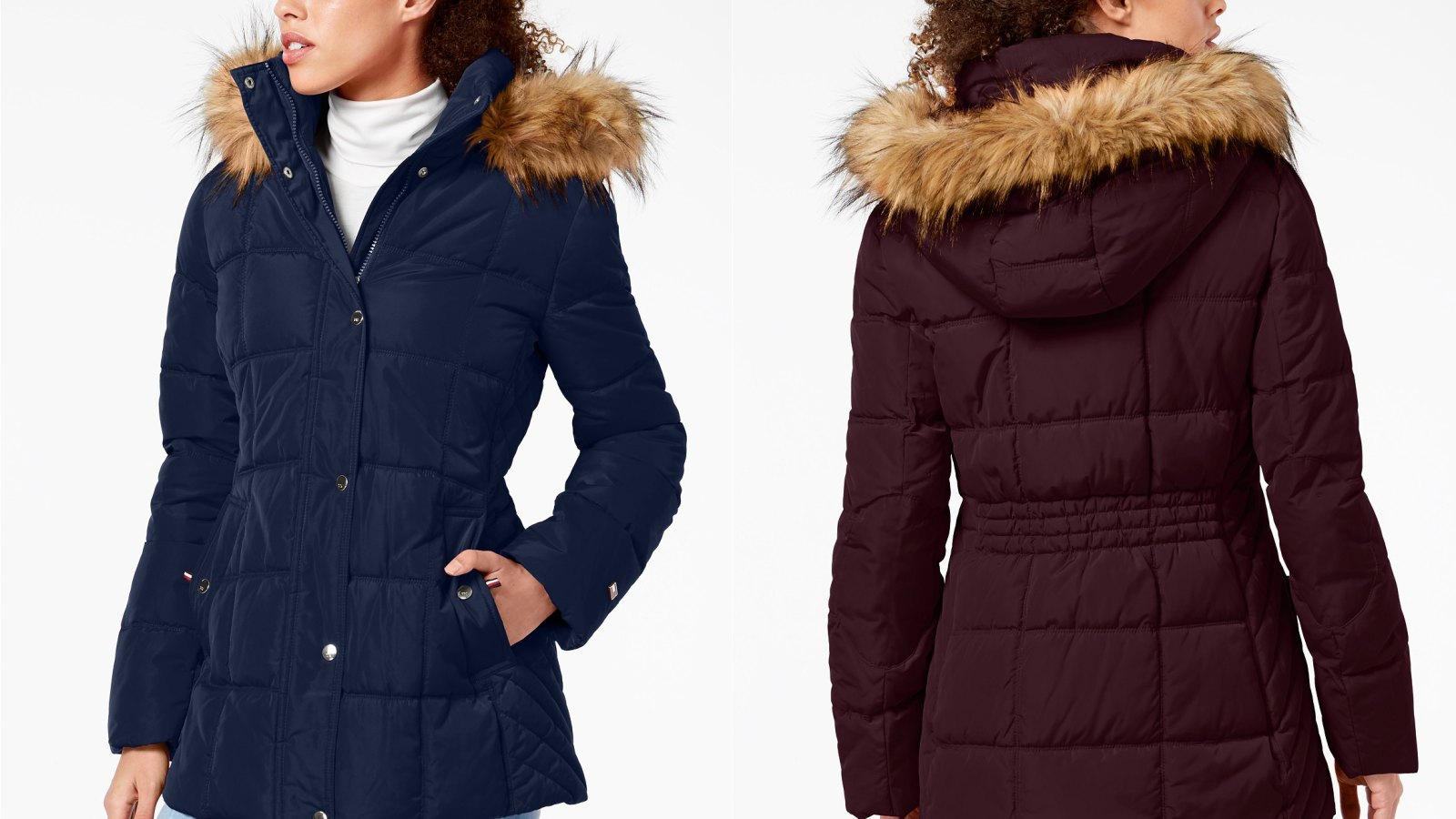 Tommy Hilfiger Hooded Faux-Fur-Trim Puffer Coat, Created For Macy's (Navy/Aubergine)