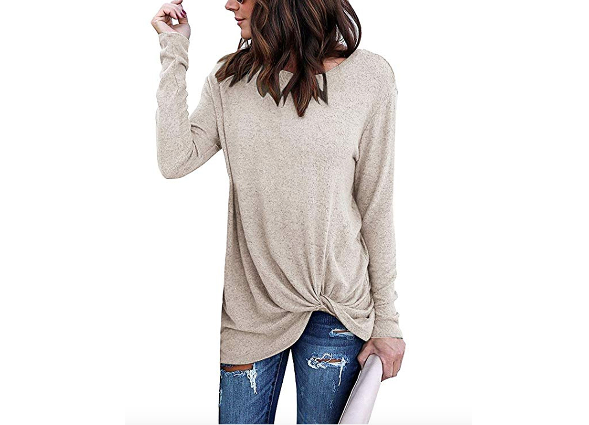 Yidarton Women's Long Sleeve Twist Knot Tunic beige