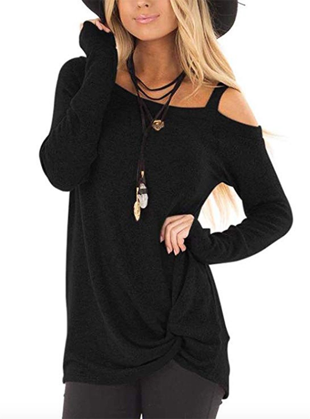Yidarton Women's Long Sleeve Twist Knot Tunic black