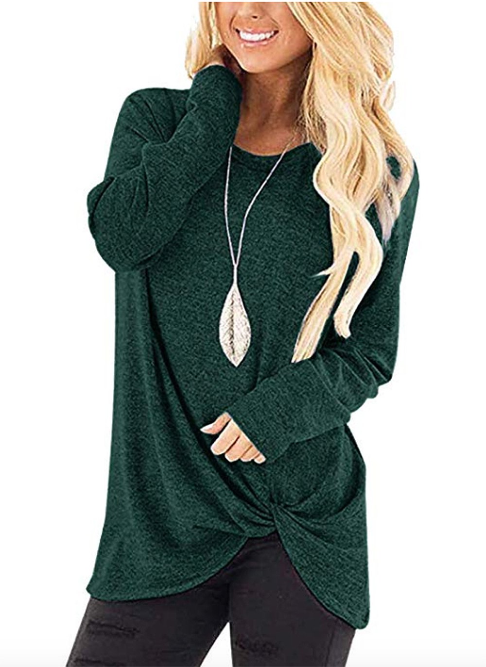 Yidarton Women's Long Sleeve Twist Knot Tunic green
