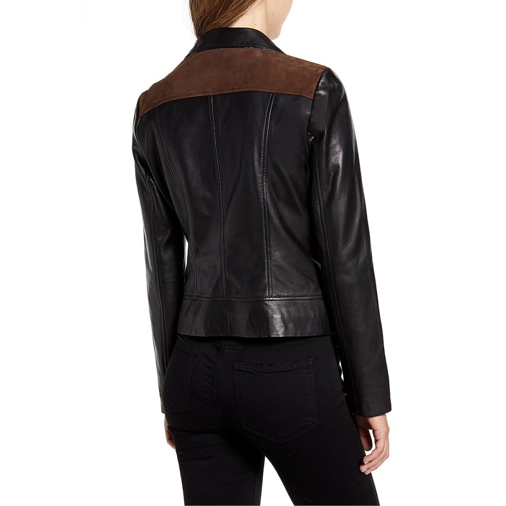 Bernardo Mixed Media Leather Moto Jacket