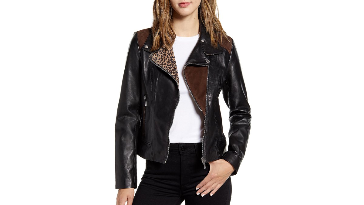 Bernardo Mixed Media Leather Moto Jacket