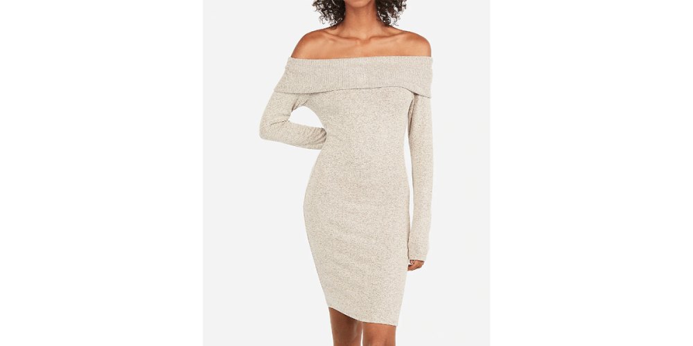 Off The Shoulder Ribbed Cozy Sheath Dress