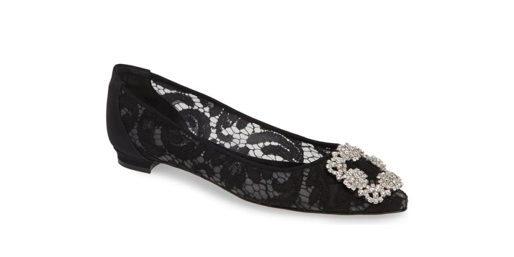 Manolo Blahnik Hangisilala' Jeweled Pointy Toe Lace Flat