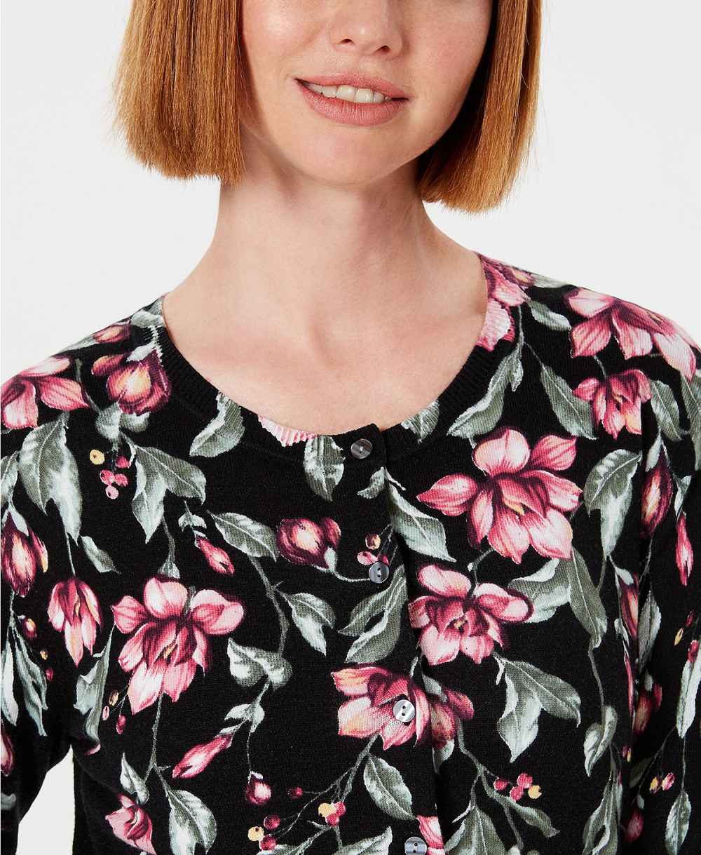Karen Scott Floral-Print Cardigan