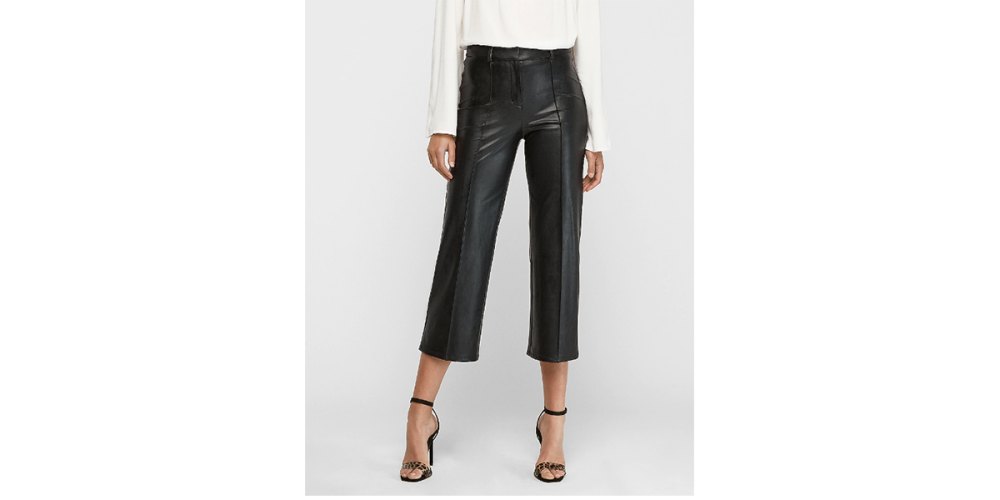 High Waisted Vegan Leather Straight Cropped Pant