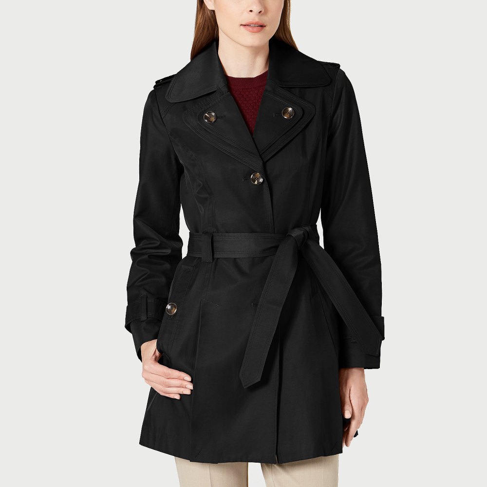 London Fog Hooded Double Collar Belted Raincoat