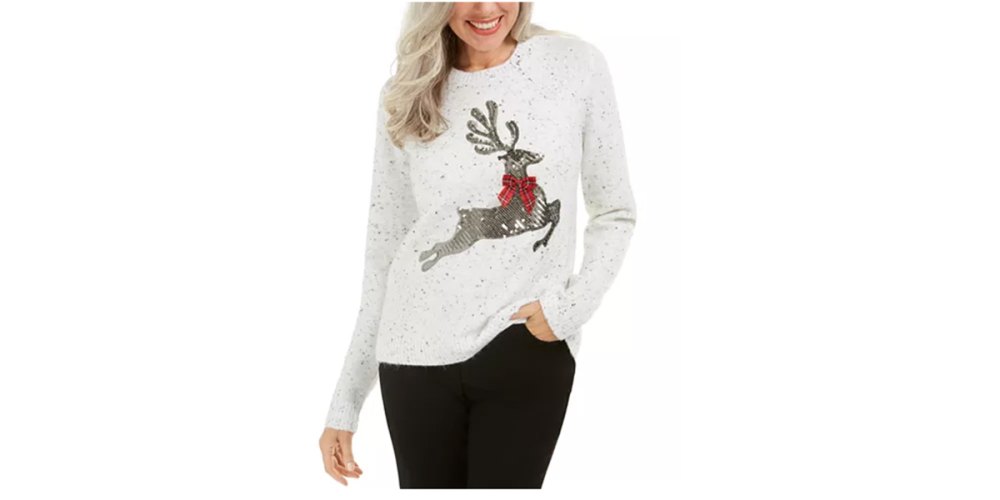 Karen Scott Sequined Reindeer Sweater, Created For Macy's
