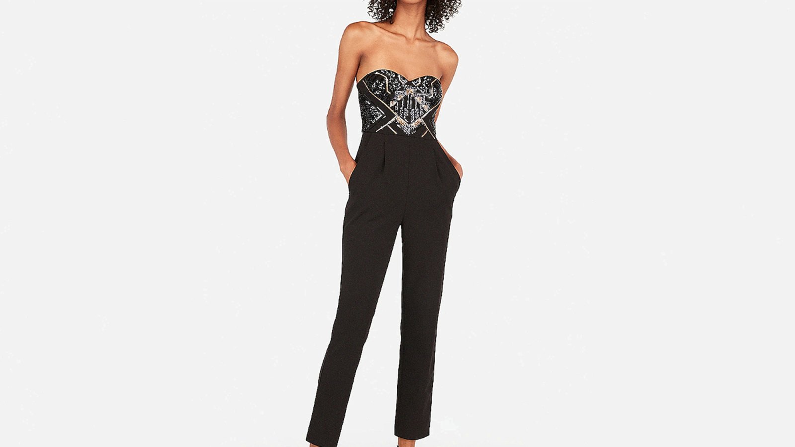 Sequin Geometric Strapless Sweetheart Jumpsuit
