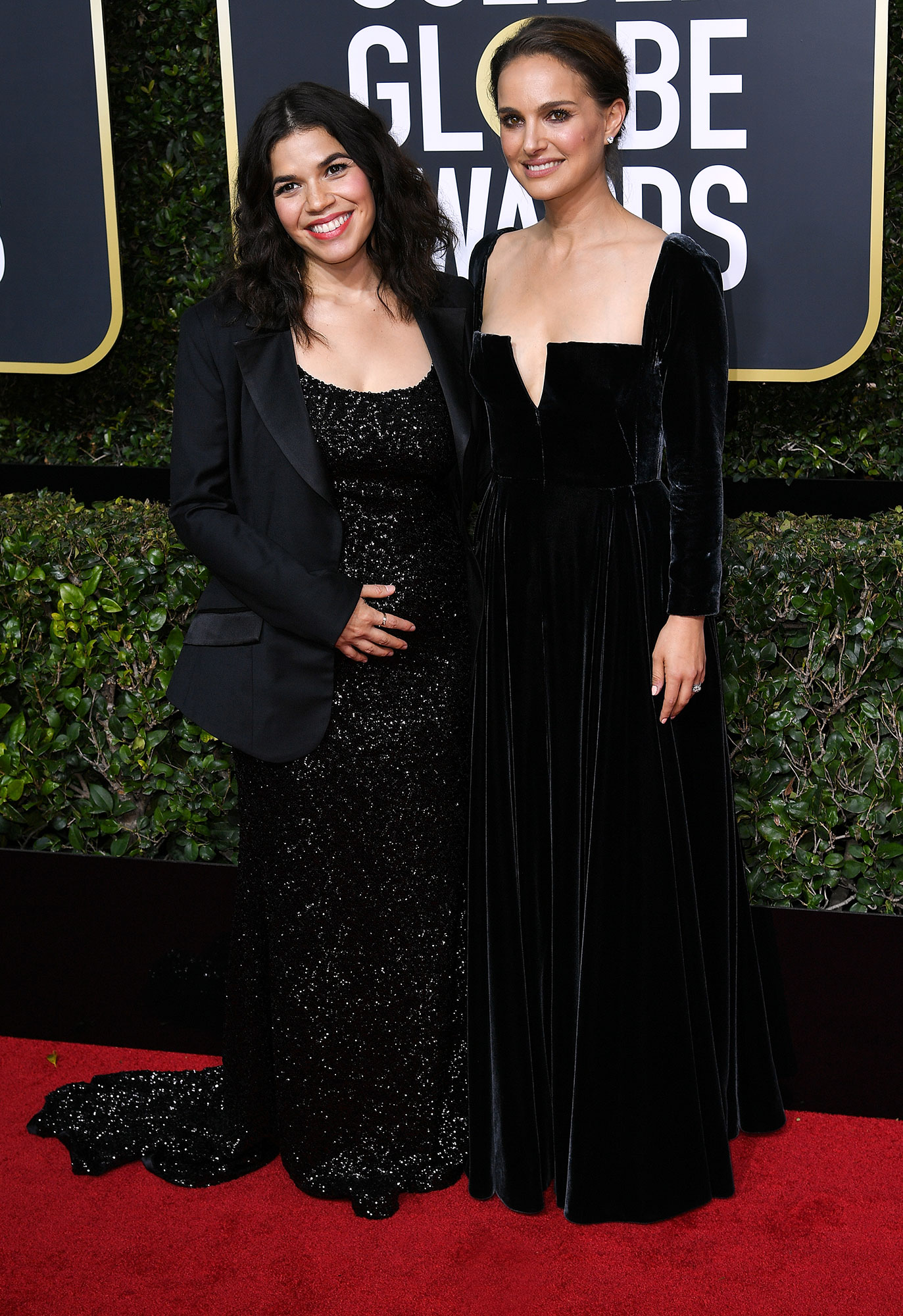 America Ferrera and Natalie Portman America Ferrera Baby Bumps at the Golden Globes