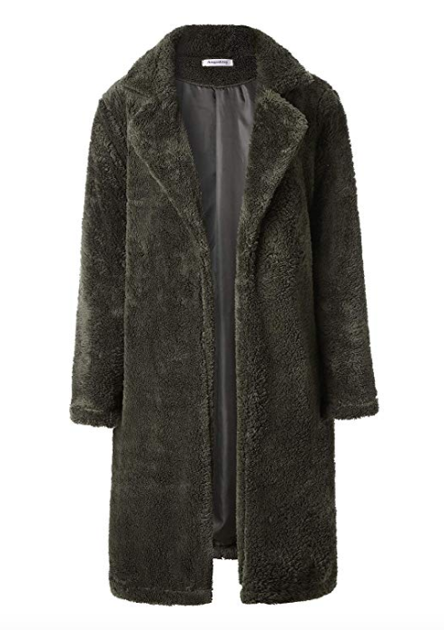 Angashion Women's Fuzzy Open Front Faux Fur Coat (Army Green)