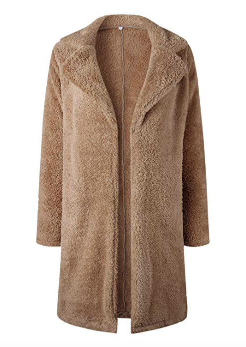 Angashion Women's Fuzzy Open Front Faux Fur Coat (Dark Camel)