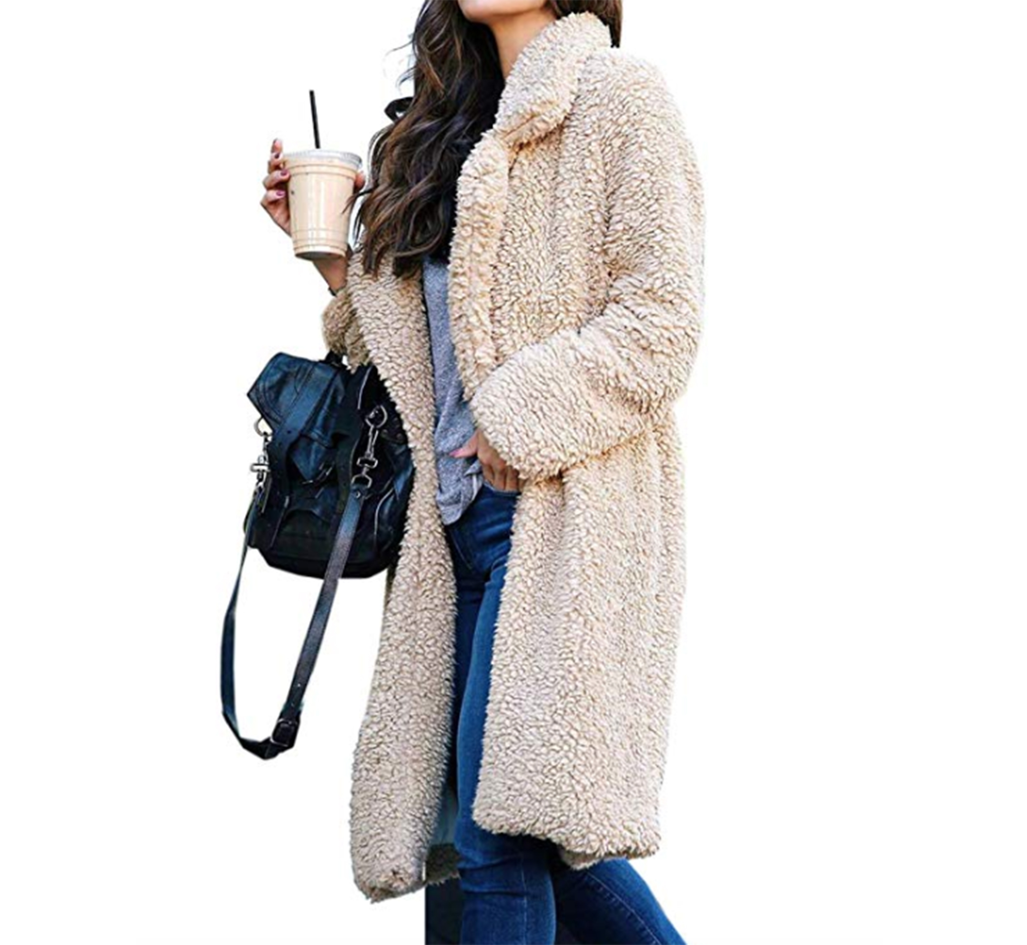 Angashion Women's Fuzzy Open Front Faux Fur Coat