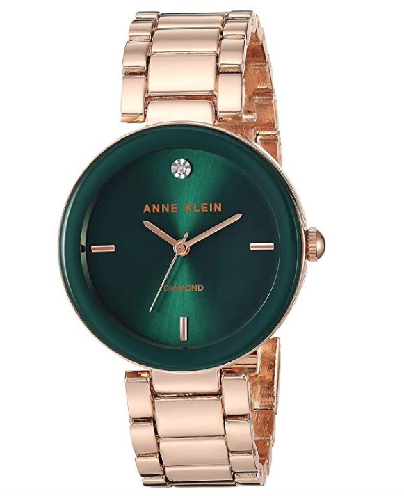 Anne Klein Women's Genuine Diamond Dial Bracelet Watch (Rose Gold/Green)