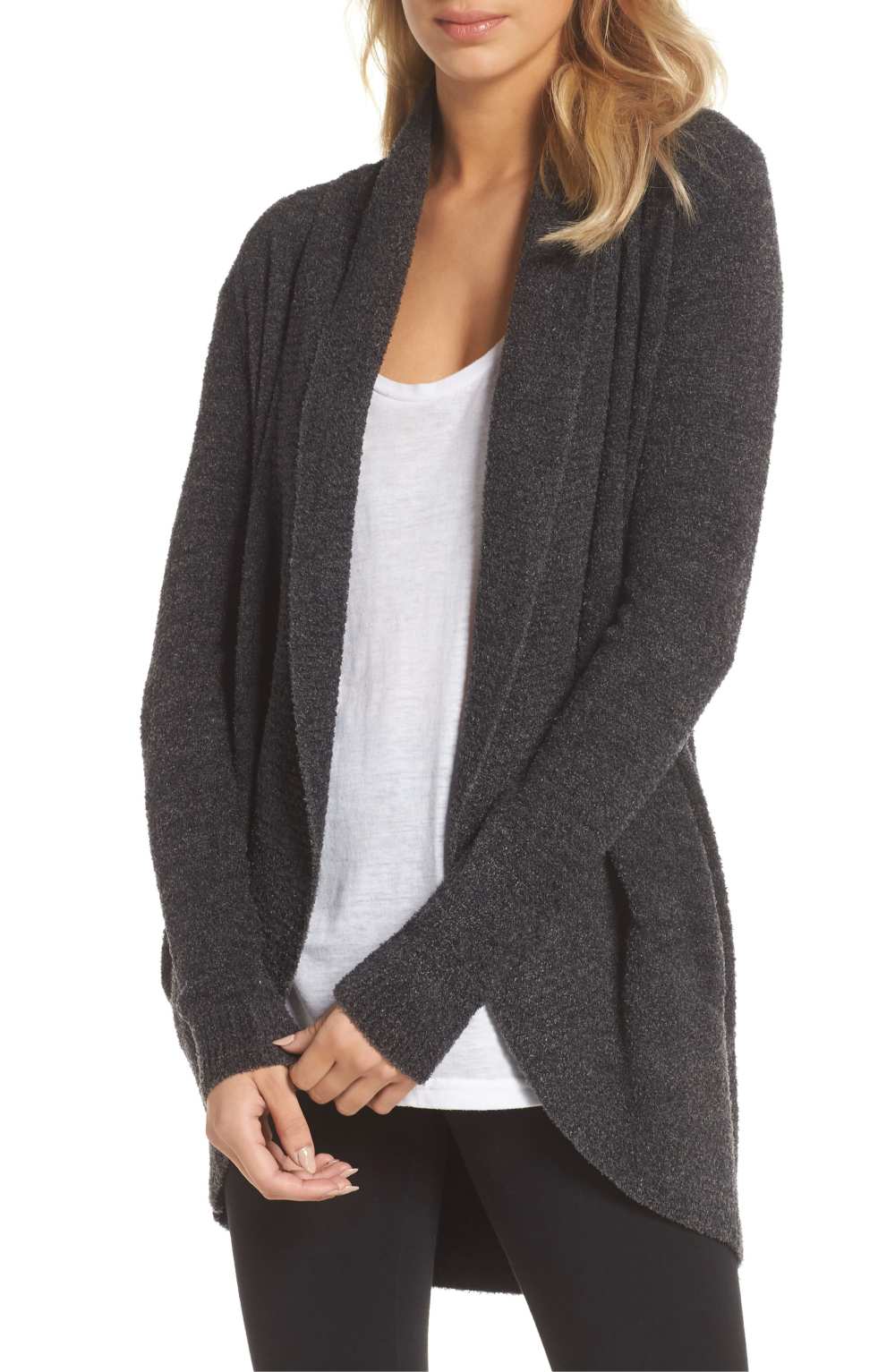 Barefoot Dreams CozyChic Lite Circle Cardigan (Carbon/Black Heather)