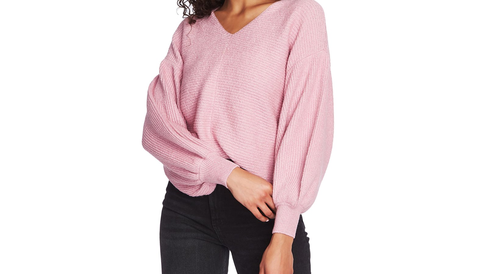 Blouson Sleeve V-Neck Sweater (Antique Rose)