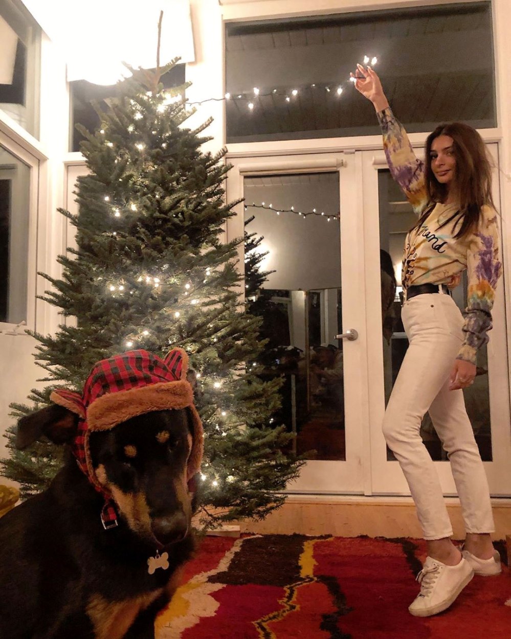 Emily Ratajkowski Puts Her Adorable Dog Colombo in Winter Hat