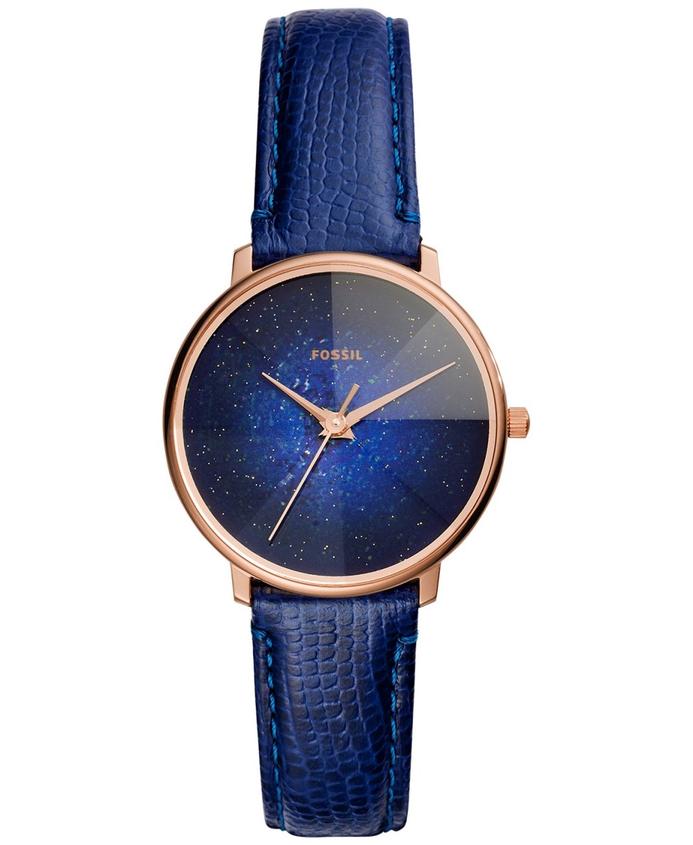 Fossil Women's Galaxy Leather Strap Watch Collection, 33mm (Blue)
