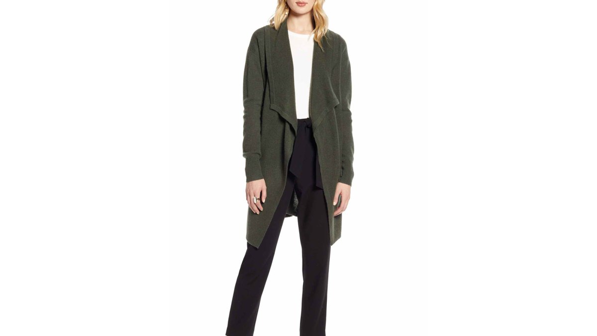 Halogen Cashmere Long Drape Front Cardigan