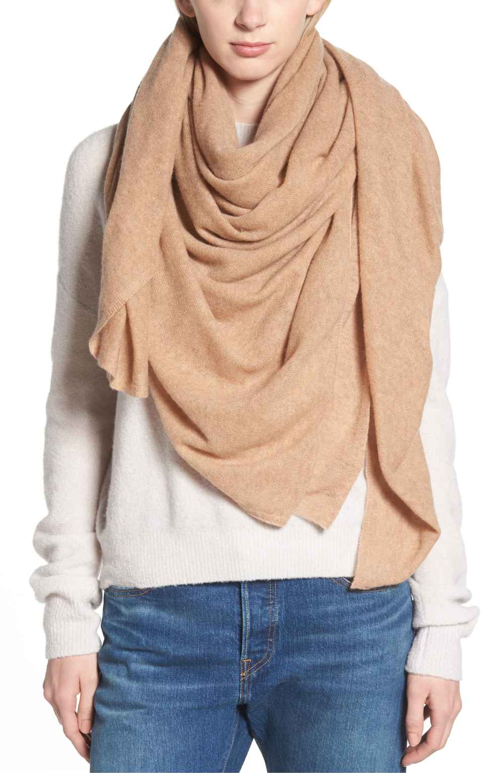 Halogen Lightweight Cashmere Scarf (Tan Indochine Heather)