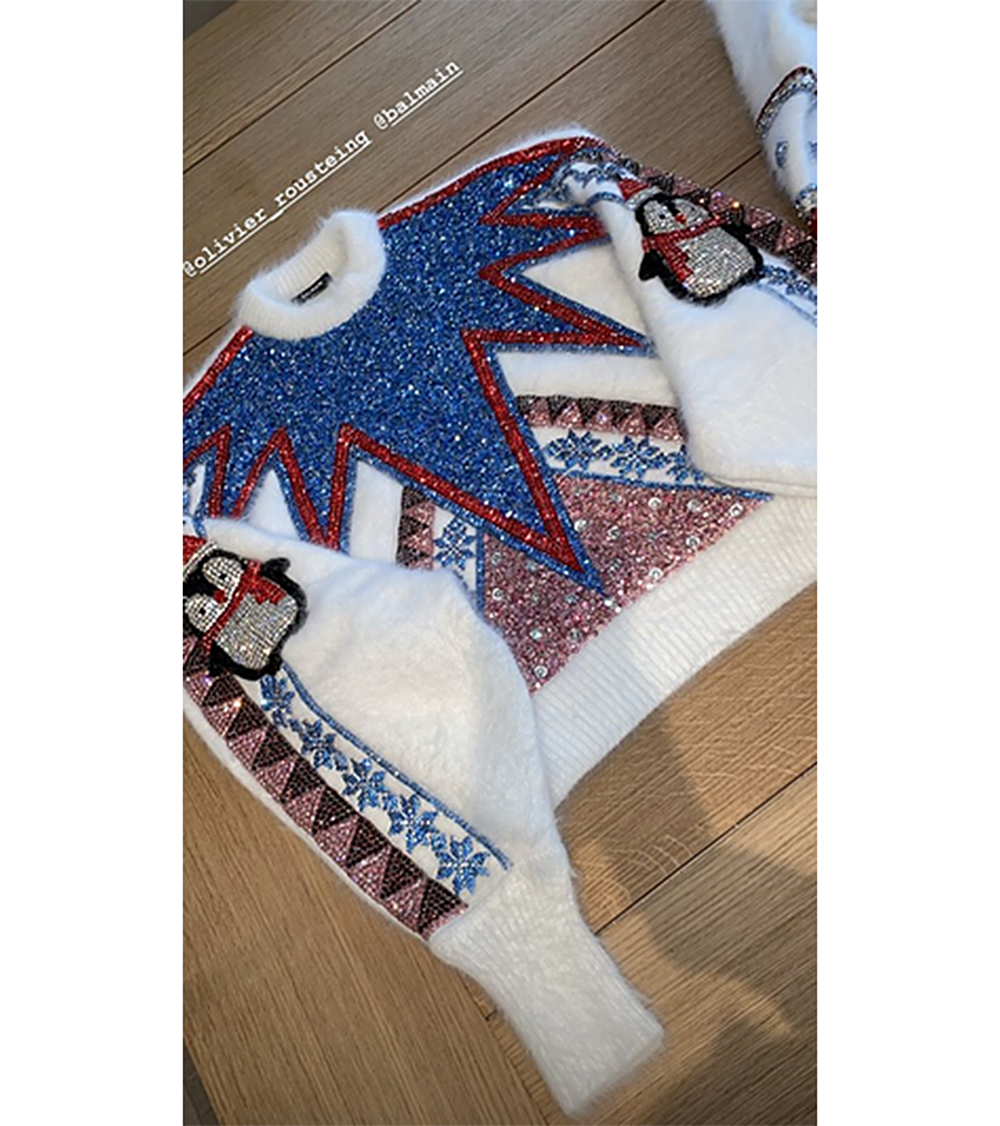 See the Kardashians' Custom Balmain Christmas Sweaters: Pics