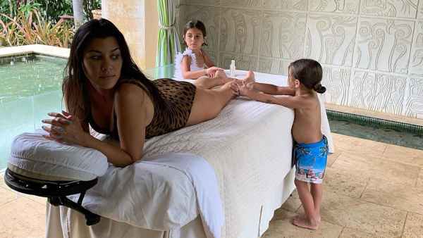 Kourtney Kardashian’s Daughter Penelope and Son Reign Rub Her Feet
