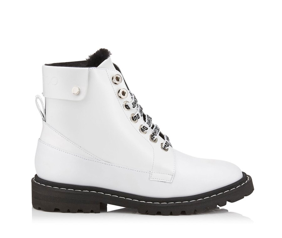 Luxury Gift Guide - Jimmy Choo White Shiny Calf Leather Ankle Boots With Heated Soles