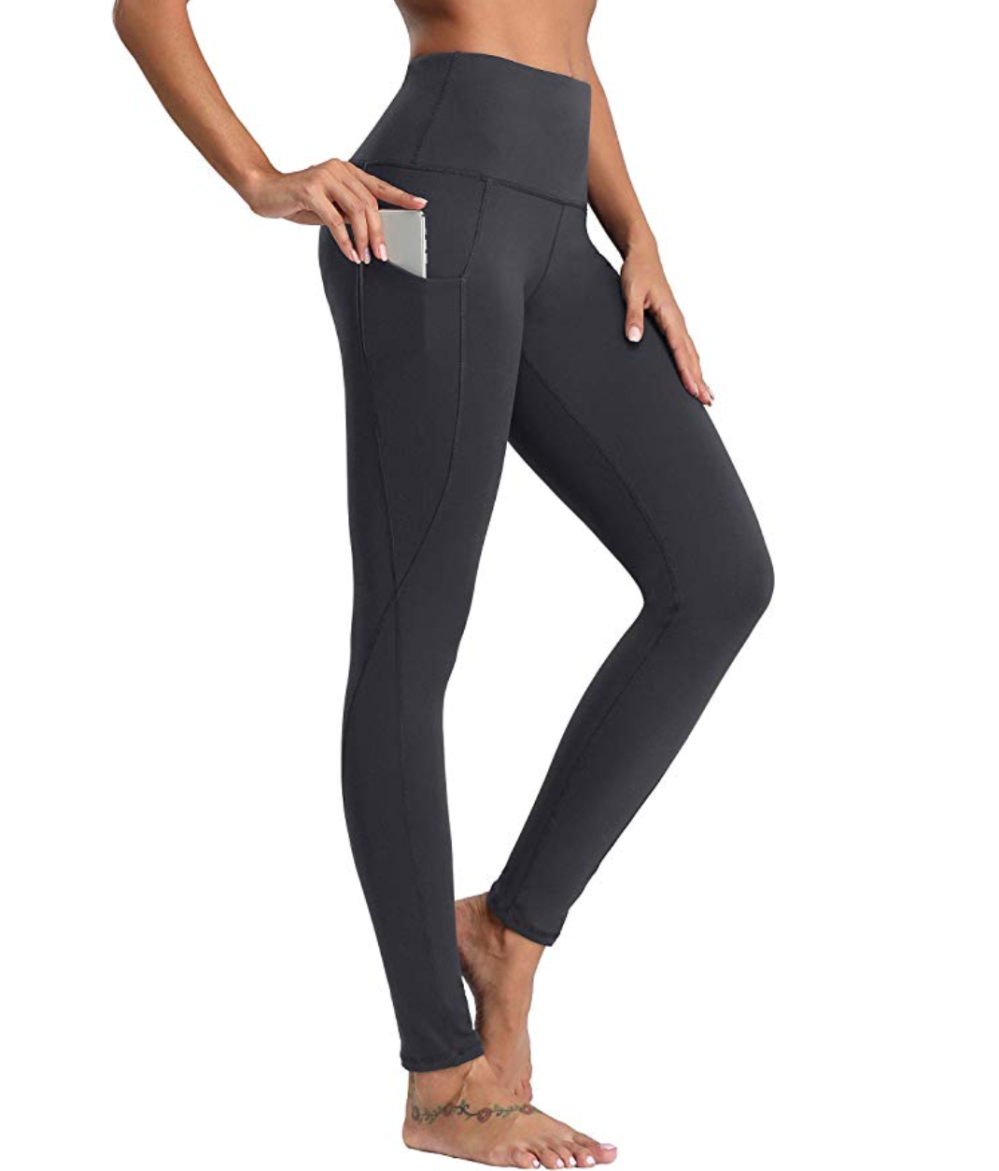 Oalka Women Power Flex Yoga Pants (Out Side Pockets Charcoal)
