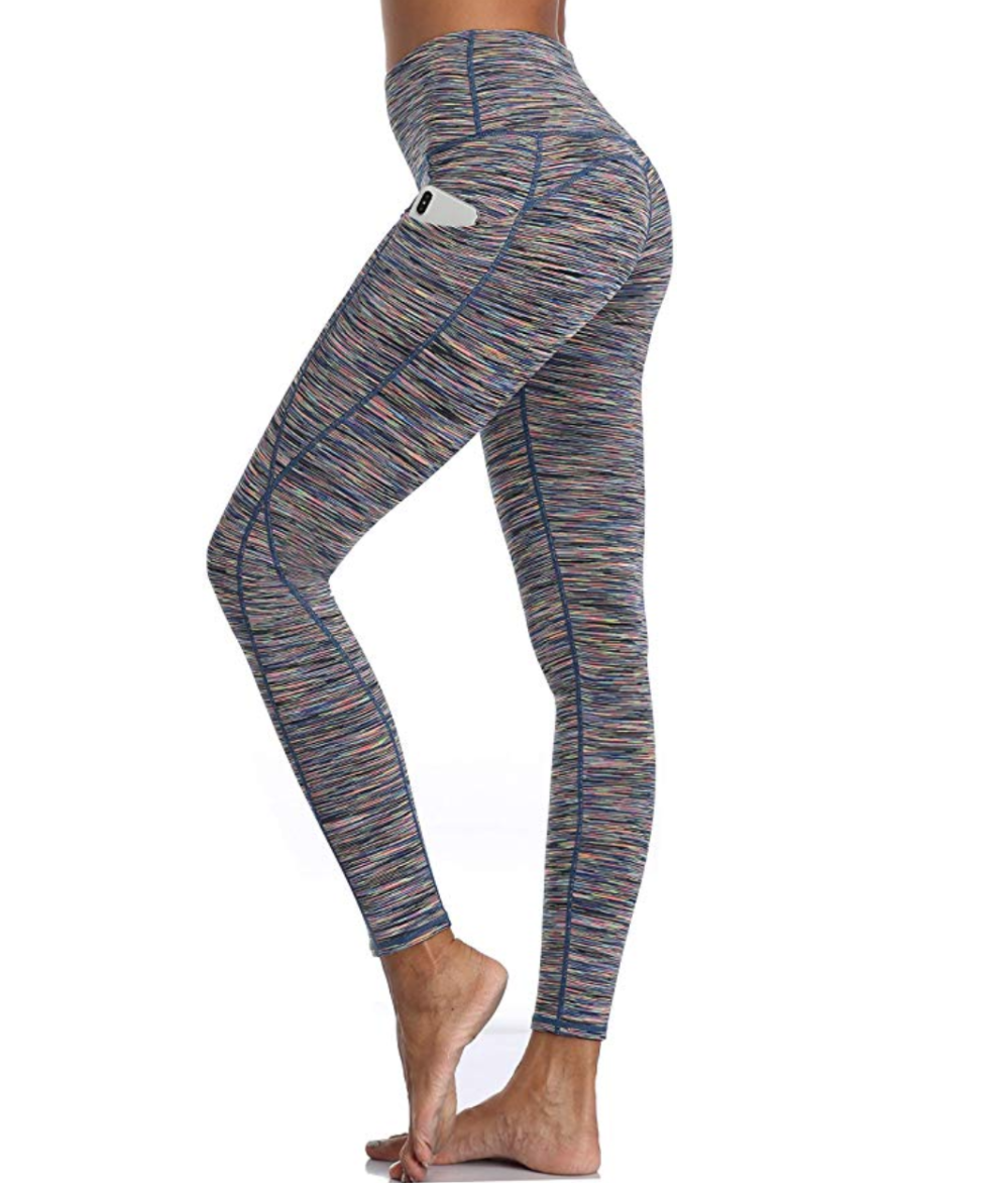 Oalka Women Power Flex Yoga Pants Workout (Out Side Pockets Multicolor)