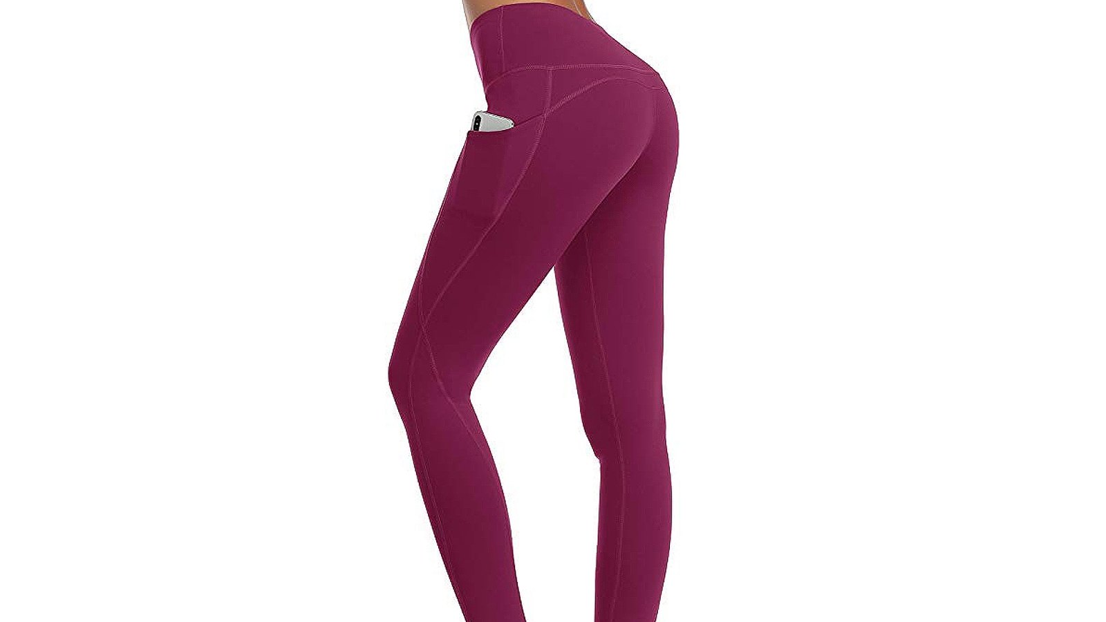 Oalka Women Power Flex Yoga Pants Workout (Out Side Pockets Plum)