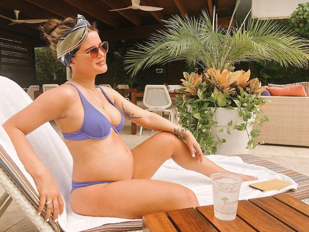 Pregnant Maren Morris Shows Off Bare Baby Bump in Purple Bikini