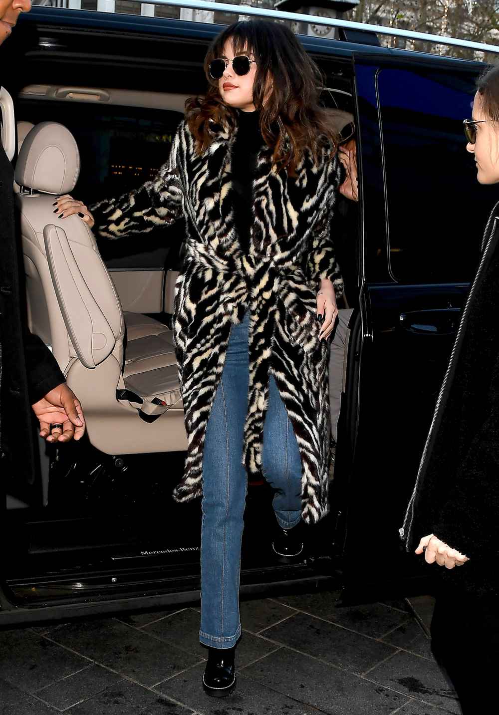 Selena Gomez zebra coat